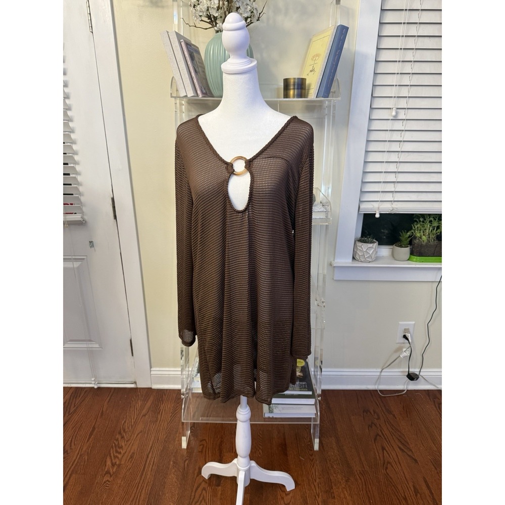Ditto Brown Gauzy net swim cover up Dress for women Sz large New NWT